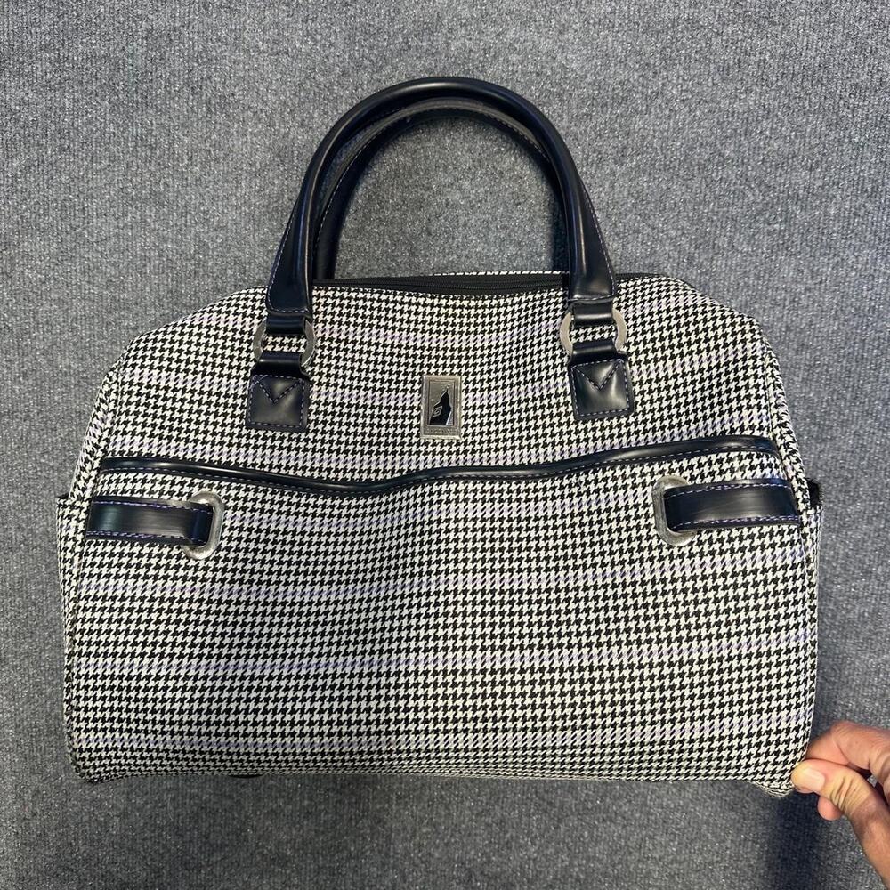 Vintage London Fog Carry On Weekender Bag Duffle Luggage Strap Houndstooth